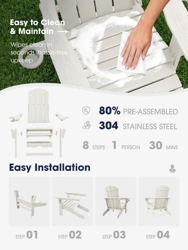Miniatura 7 de KINGYES Silla Adirondack plegable ajustable con otomana y 2 portavasos, silla reclinable Adirondack de polietileno de alta densidad con reposapiés