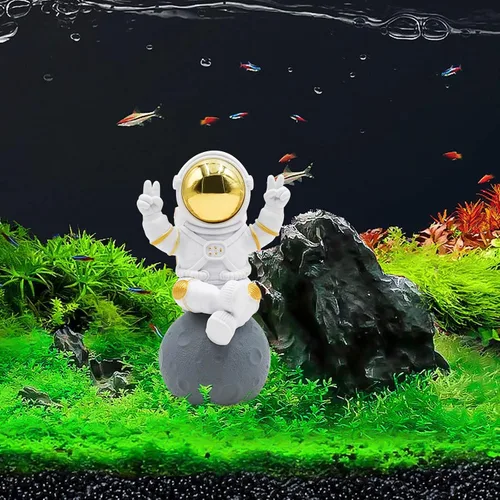 Oooct Estatua de astronauta decoración de pecera, decoración de acuario de peces pequeños de resina, adorno de figura pequeña de pecera, adornos