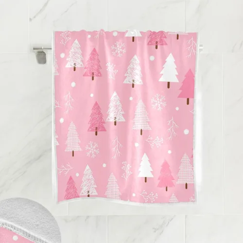 Miniatura 2 de Toalla de baño de manos rosa con árbol de Navidad, toalla de cocina de copo de nieve de invierno, decoración de vacaciones, grifo de baño, juego
