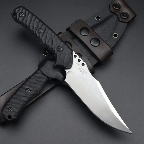 Miniatura 7 de Cuchillo afilado de hoja fija de 10.2 pulgadas, mango de acero G10, espiga completa, herramienta de caza, cuchillo de bushcraft al aire libre, Blanco