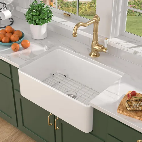 Miniatura 22 de Fregadero blanco de granja – Delantal de fregadero de arcilla refractaria de 24 pulgadas, estilo campestre, fregaderos de porcelana para granja, 24