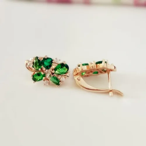 Miniatura 3 de MC 2024 New Flower Earrings Office Style Rose Gold 585 Color Jewelry Green Stone Earrings For Women Fashion Accessories
