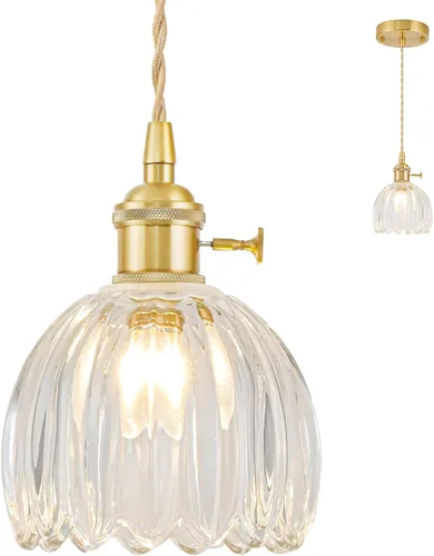 Miniatura 31 de Lámparas colgantes enchufables, lámpara colgante de cristal vintage, mini lámpara colgante de tulipán blanco leche, iluminación colgante para isla