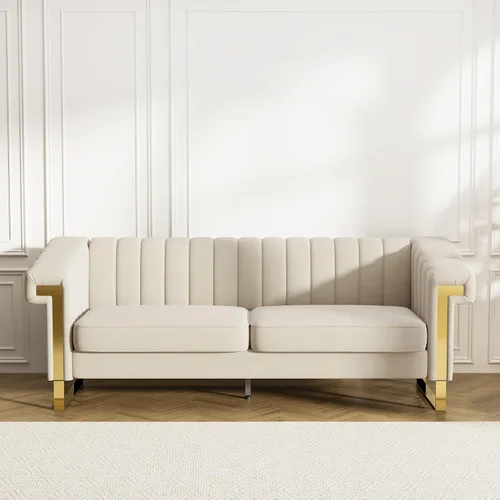Miniatura 4 de Sofás de terciopelo de 83 pulgadas para sala de estar, cómodos sofás tapizados de 3 plazas para apartamento moderno para espacios pequeños (negro)