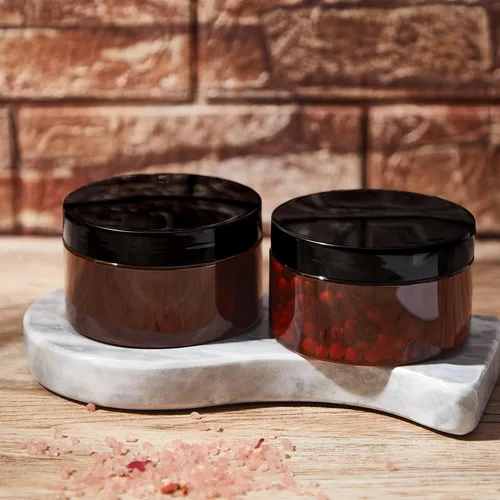 Miniatura 5 de Dandat 24 piezas 8 oz botes de plástico con tapa y etiqueta. Recipientes de muestra de cosméticos redondos ámbar PET recargables y vacíos para Ámbar