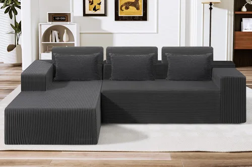 Miniatura 20 de HABUTWAY Sofá modular modular de 101 pulgadas con asiento profundo, moderno sofá convertible en forma de L, sofá tapizado con diván para sala
