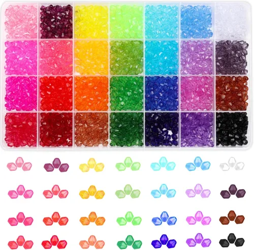 Miniatura 9 de PAXCOO 5600 Piezas de Cuentas de Cristal para Hacer Joyería, Pequeñas Cuentas de Acrílico Facetadas para Manualidades, Cuentas Bicónicas de Gema