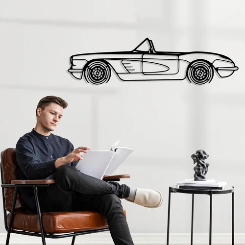 Miniatura 4 de DecoSoul Corvette C1 1960 - Arte de pared de metal para automóvil, automóvil deportivo, decoración de línea de silueta automotriz, escultura