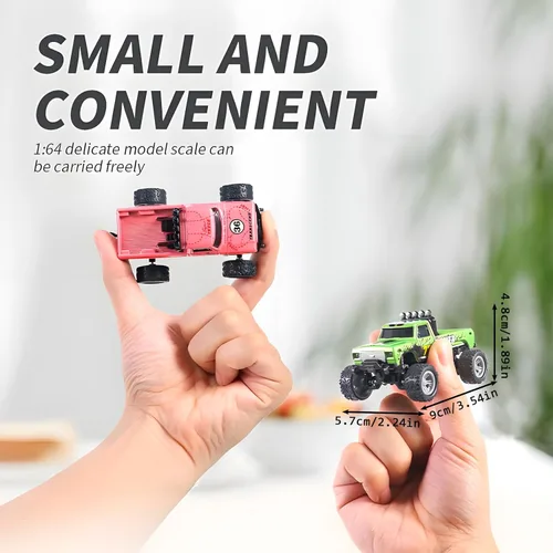Miniatura 5 de Atlodas Mini Camión RC, Mini Camión Monstruo RC, Camión Monstruo de Control Remoto a Escala 1:64 con Luces, Control Remoto de 2.4Ghz, Verde