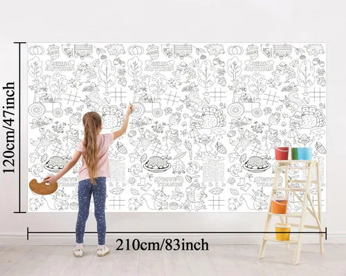 Miniatura 2 de Wiooffen Mantel gigante de Acción de Gracias de 82 x 47 pulgadas, pósteres de actividades para niños, póster de papel de otoño enorme