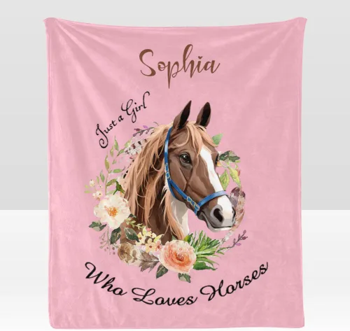 Miniatura 13 de Manta personalizada con texto en inglés «Just a Girl Loves Hors», manta de forro polar suave con nombre para regalos, sofá cama (50 x 60 pulgadas)