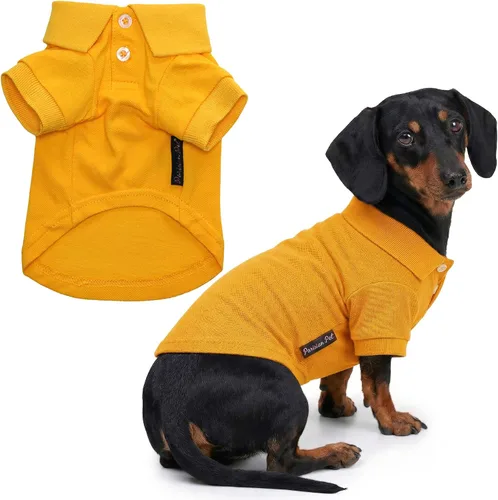 Miniatura 38 de Parisian Pet Polo para perro – Camisa de algodón transpirable en amarillo sólido – Ropa de verano tipo pullover con cuello abotonado para perros