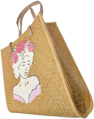 Miniatura 8 de Women's Handknitting Sea Grass Tote BagGirl Flower head Summer Tote BagHand Painted Acrylic color on seagrass Handcrafted Bag