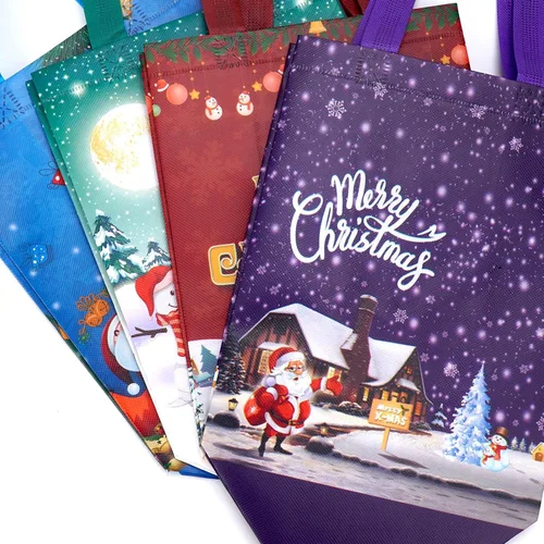Miniatura 2 de Fayayuan Paquete de 16 bolsas de regalo de Navidad de tamaño mediano, bolsas reutilizables no tejidas con asas, perfectas para envoltura
