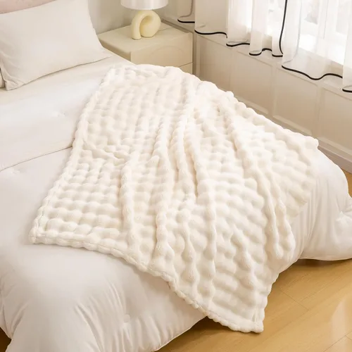 Miniatura 29 de YUSOKI - Manta de forro polar 3D con burbujas Felpa ultrasuave y esponjosa de 13.44 oz/m² Manta ligera y acogedora para sofá cama Para todas