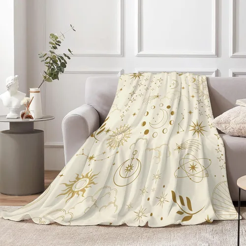 Miniatura 2 de Miyotaa Manta de Astrología de Constelación Celestial 50 pulgadas de ancho x 60 pulgadas de alto Fases de Sol y Luna Misteriosa Beige Creciente