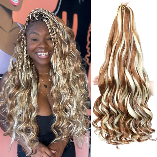 Miniatura 10 de Cabello Rizado Francés para Trenzar de 18 Pulgadas, 8 Paquetes Color Borgoña - Cabello para Trenzar Pre-Estirado con Rebote - Extensiones de Cabello
