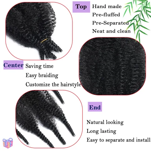 Miniatura 4 de Extensiones de pelo rizado afro elástico de 10 pulgadas para rastas suaves, 8 paquetes de pelo trenzado cubano pre-separado para mujeres y niños