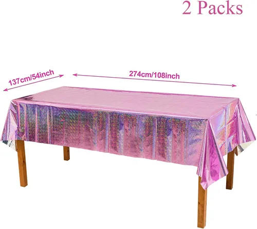 Miniatura 3 de GREATRIL Cortinas de flecos de papel de aluminio iridiscente, 2 paquetes y manteles de fiesta rosa, 2 paquetes para decoración de fondo de fiesta