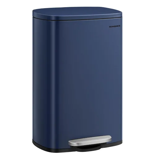 SONGMICS Bote de basura de 13 galones (50 litros), cubo de basura de cocina de acero inoxidable, cubo de basura para reciclaje o basura, cierre Azul