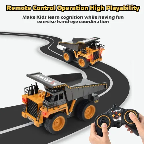 Miniatura 3 de Kolegend - Camión de volcado a control remoto RC, vehículo de construcción, juguetes de camión con batería recargable para niños pequeños, niños