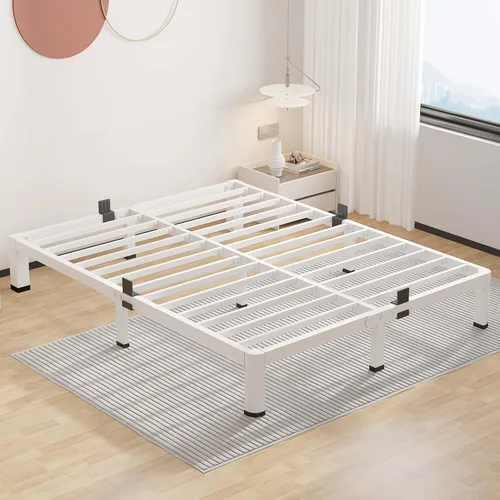 Miniatura 18 de ROIL Marcos de cama de 14 pulgadas con cabecera, tamaño individual XL, con agujeros para cabecero y patas de esquinas redondas, con sujetadores