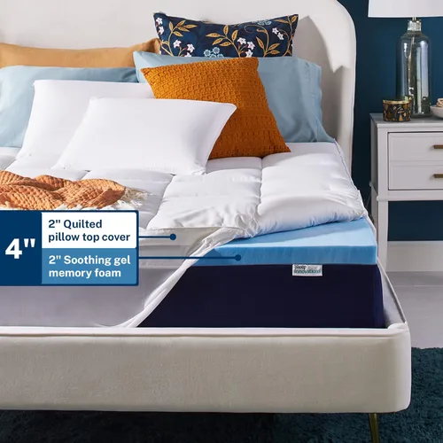 Miniatura 3 de Sleep Innovations - Cubrecolchón de gel de confort con espuma viscoelástica de memoria de doble capa, 4 pulgadas, tamaño California King, funda