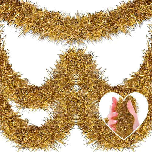 Miniatura 8 de Guirnalda de oropel de Navidad de 50 pies, telón de fondo de oropel metálico trenzado para colgar en la pared, para carrozas de desfile, carnaval