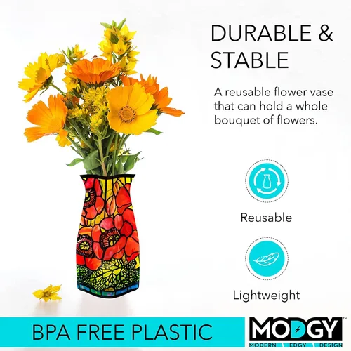 Miniatura 3 de MODGY Florero de plástico plegable y expandible, irrompible, plegable, centros de mesa modernos decorativos, decoraciones de mesa, amapolas Louis C.