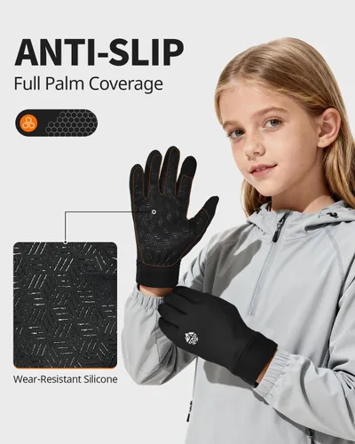 Miniatura 4 de RIGWARL Guantes de invierno para niños y niñas, guantes térmicos negros con pantalla táctil, guantes térmicos para niños, guantes deportivos cálidos