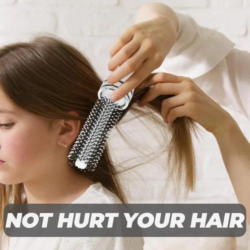 Miniatura 7 de Mini cepillo de peinado retráctil de cerdas redondas de secado por soplado y desenredado para el cabello, blanco