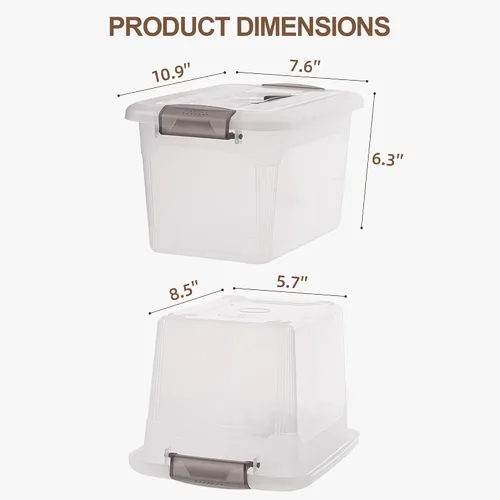 Miniatura 2 de Citylife - Paquete de 4 cubos de almacenamiento de 5.3 cuartos de galón con tapas, contenedores de plástico transparente con mango gris