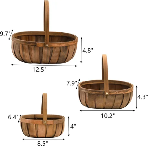 Miniatura 2 de Lawei Paquete de 3 cestas de pan de madera, cesta de picnic de virutas de madera con asas, cesta de almacenamiento de frutas tejidas a mano