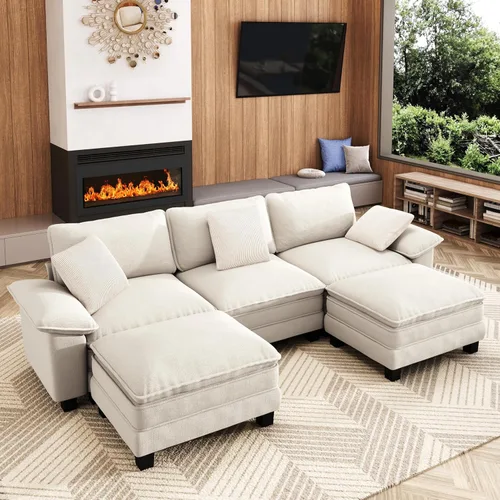 MIXPATIO - Sofá seccional en forma de U de 123 pulgadas con cojines tipo nube, juego de sofá modular de asiento profundo con 5 asientos y 2 Beige