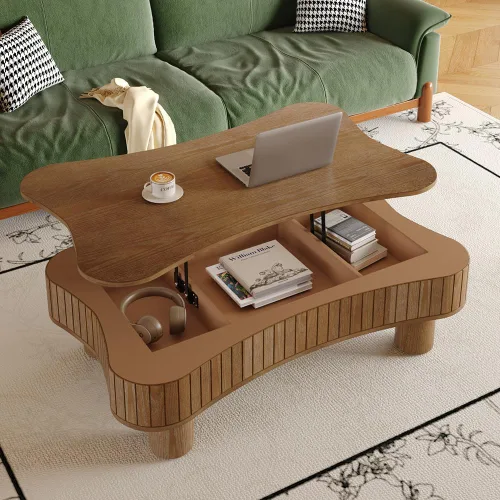 Miniatura 12 de Mesa de Centro Cuadrada de 35.43'' para Sala de Estar Mesa de Centro Acanalada Mesa Central Moderna con Pedestal para Apartamento Negro