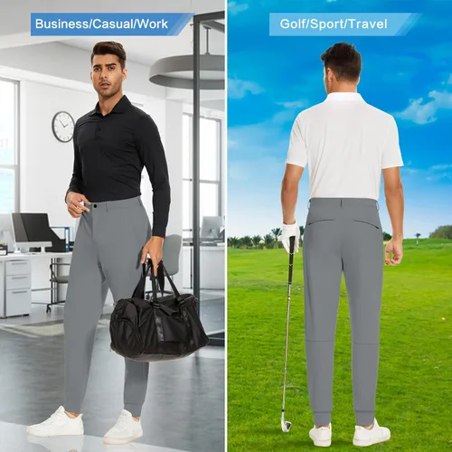 Miniatura 5 de JIM LEAGUE Pantalones deportivos de golf para hombre, con trabillas para cinturón, ajustados, elásticos, para trabajo, viajes, casual, corte cónico