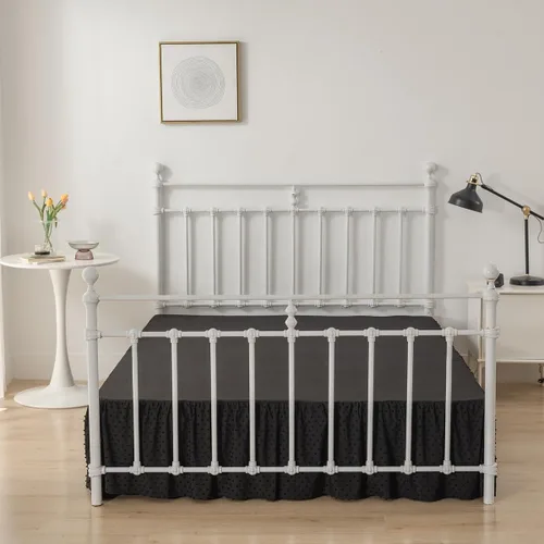 Miniatura 5 de Falda de cama de lunares copetudos, falda de cama con volantes tamaño King con esquinas divididas, faldas de cama con volantes de 14 pulgadas