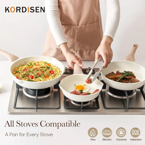 Miniatura 6 de Kordisen Sartén de cerámica antiadherente, sartén grande de cerámica de 12.5 pulgadas, sartén de cocina saludable y no tóxica, mango que se mantiene