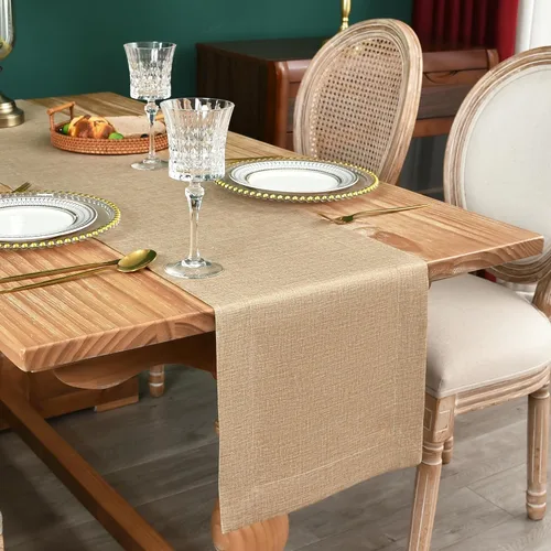 Miniatura 10 de NEWISHER Camino de mesa rústico de granja, color beige sólido, camino de mesa rectangular de lino sintético para uso diario, cocina, comedor, mesa