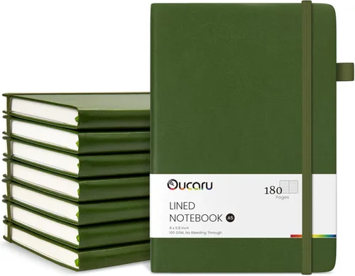 Miniatura 17 de Oucaru Cuaderno rayado, paquete de 8, 180 páginas, diarios A5 para escribir, papel grueso de 100 GSM, cuadernos pequeños diarios para mujeres