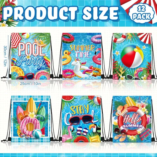 Miniatura 2 de Kacctyen 12 bolsas con cordón para piscina, playa, mochila con cordón de verano, bolsa de cumpleaños, decoración de fiesta de piscina (clásica)
