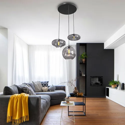 Miniatura 5 de Moderna Lámpara Colgante de 3 Luces de Vidrio en Tono Gris Ahumado con Globo de Cristal Clúster Lámpara de Techo de Estilo Nórdico con Múltiples
