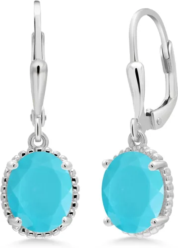 Miniatura 143 de Gem Stone King Aretes colgantes de gota para mujer, plata de ley 925, piedra natal ovalada de 0.354 x 0.276 in, joyería fina, regalos para ella