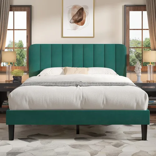 Miniatura 25 de VECELO Marco de Cama Tapizada Tamaño Full con 4 Cajones y Cabecero, Marco de Cama Plataforma de Almacenamiento de Terciopelo, Soporte de Listones