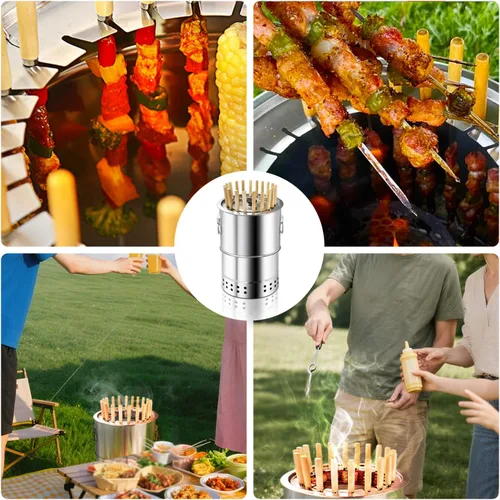 Miniatura 6 de Parrilla de carbón sin humo de acero inoxidable, parrilla de barril de carbón con diseño envolvente, parrilla de barbacoa al aire libre sin humo