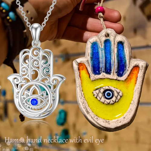 Miniatura 6 de PELOVNY Collares para mujer, regalo para el día de la madre, collar de plata de ley 925, colgante de mano de Fatima, árbol de fatima, elefante