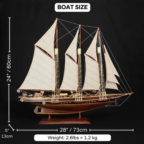 Miniatura 2 de vinacreations Atlantic Yacht modelo de madera de barco de 24 pulgadas, estanque, yate, velero, modelo de madera americana, barco, artesanía, hogar