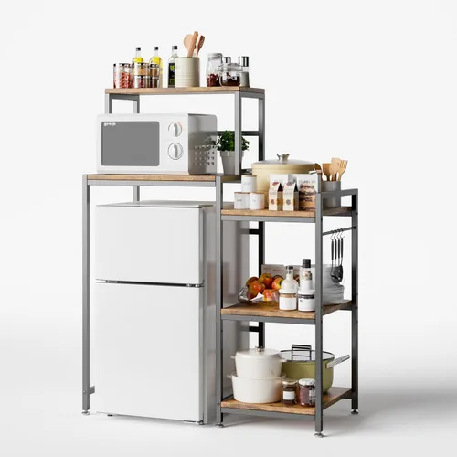 COCOLUCKY - Mini soporte para refrigerador de 6 niveles con estante de almacenamiento. Diseño asimétrico 2 en 1: lado ancho para nevera + Marrón