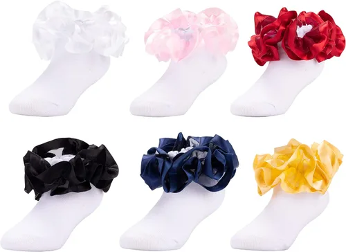 Miniatura 27 de Dicry Calcetines de encaje doble para niñas pequeñas con puños ondulados y volantes grandes para bebés y niños