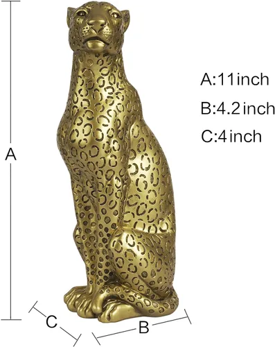 Miniatura 3 de Estatua moderna de poliresina dorada de 11 pulgadas de alto, estatua de guepardo sentado y 15.7 pulgadas de largo, estatua de guepardo para caminar